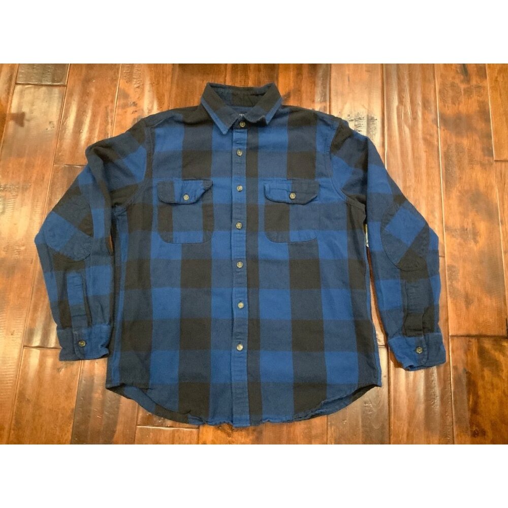 J. Crew Men's Blue & Black Plaid Collared Button-Up Flannel Shirt, Size L